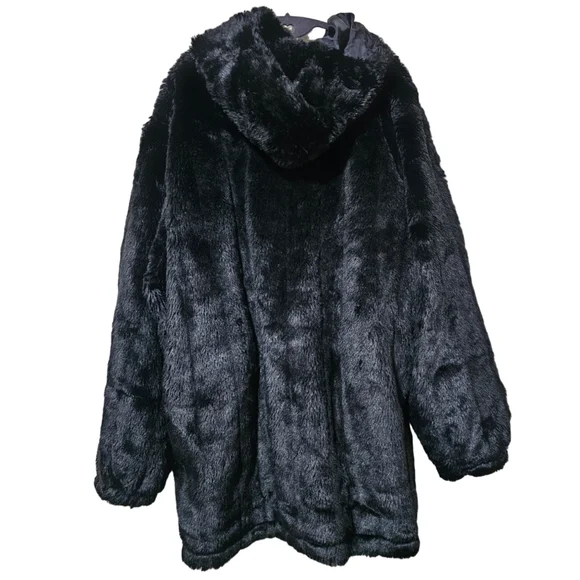 Woman Within Black Faux Fur Reversible Coat - Picture 2 of 5